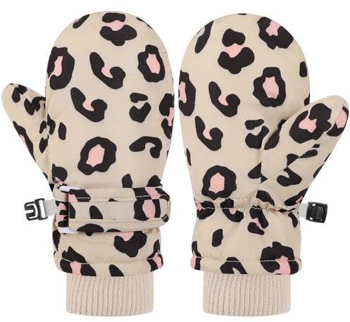 QKURT Kinder-Winterhandschuhe, Kinder-Kältehandschuhe mit Leopardenmuster, Thermohandschuhe, Winddicht, für den täglichen Gebrauch, wasserdicht, für Jungen und Mädchen, Alter 1-10 Jahre