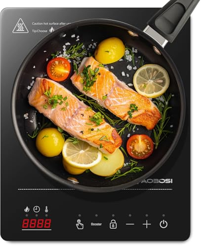 Aobosi - Cocina de inducción individual, placa de inducción portátil con cuerpo ultrafino (32 x 26 x 4.2), 20 niveles de potencia y temperatura, función de refuerzo de 2000 W, bloqueo de seguridad