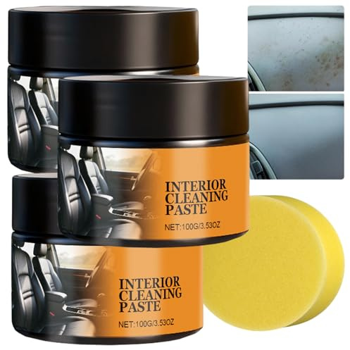 JASUBAI Lederpflegecreme für den Autoinnenraum, Autolederreiniger & -Pfleger mit Schwamm, Lederreparaturcreme für Sitze, Armaturenbrett & Lenkrad, Mehrzweck-Reinigungspaste (3PCS)
