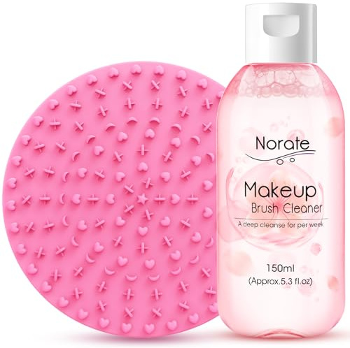 Norate Makeup Brush Cleaner, Make Up Brush Cleaner Solution + Makeup Brush Cleaner Mat, Brush Cleaner Pad for Deep Clean Brush Shampoo, Gentle Formula Cruelty Free, 2 Piece Set