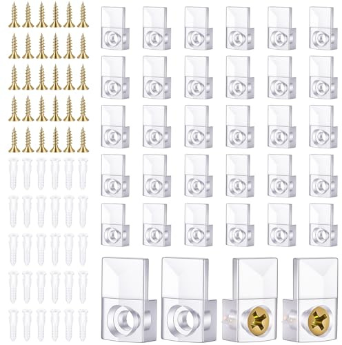 Lot de 90 supports de miroir muraux transparents sans cadre - Avec vis de chevilles - Pour miroir de salle de bain, chambre à coucher, photos ou peintures