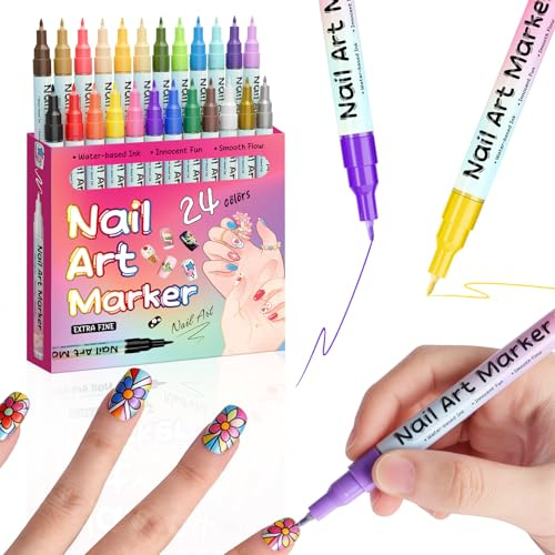 Nagelkunststift, 24 Farben Nagellack Stift Set, 3D Nagelkunststift Diy Linie Nagelkunst Graffiti Nail Art Marker für DIY Nagelkunst, Zeichnen, Malen, Schönheit, Schmuck, Maniküre Werkzeuge