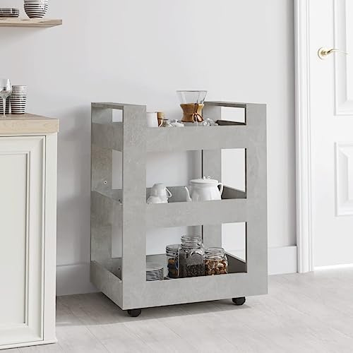 Frdhee Carro de servir con ruedas, carrito de cocina, gris hormigón, 60 x 45 x 80 cm, material de madera para espacios pequeños, cocina, comedor, bar