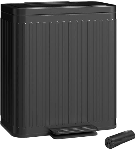 HOMCOM Poubelle à Double Compartiment 2 x 20L de Cuisine à Pédale Noir | Tri Sélectif, Seaux Intérieurs Amovibles, Couvercle Fermeture Douce, Maintien en Ouverture, Sacs-Poubelle, Anti-Traces