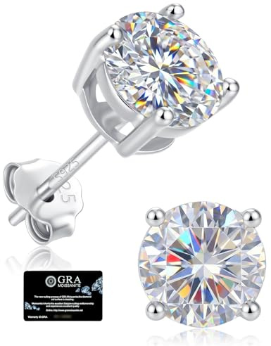 Ecripe Moissanite Round Cut D Color VVS1 Created Diamond Earrings, 925 Sterling Silver Stud Earrings, Hypoallergenic Brilliant Round Cut Earring Moissanite Jewelry 3-7MM (7mm/1.25ct)