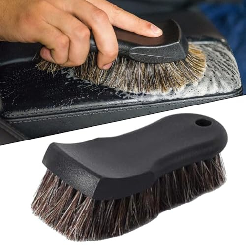 Whychstore Spazzola per la pulizia della pelle in crine di cavallo, strumento per dettagli con setole morbide per sedili auto e tappezzeria, spazzola delicata per vinile