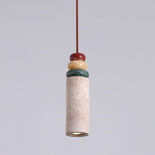 YFMYY Lampada a sospensione in travertino giallo naturale, lampada a sospensione Wabi Sabi in stile giapponese da 11,8 con paralume cilindrico in pietra, lampada a sospensione moderna in marmo