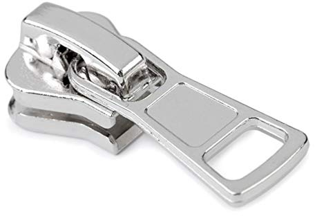 BIG-SAM Zipper für Krampenreißverschlüsse | 1 Stück | für 8mm Reißverschlüsse | mit Autolock | in Silberfarbend | für zum Beispiel Taschen oder Geldbörsen (Silber)