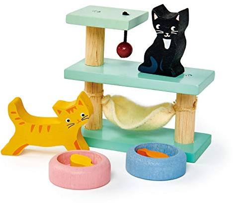 Tender Leaf Toys Puppenmöbel-Set, Tiere, Katzen, 8,5 x 10 x 8,3 cm, aus Holz, in Box 13,8 x 7,3 x 14,1 cm, 3+