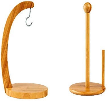 BAMBOO LAND Banana Hanger, Banana Holder, Bamboo Banana Hanger Hook, Banana Stand, Grape Hanger, Bamboo Paper Towel Holder, Easy Tear Bamboo Paper Towel Holder Dispenser Organizing Stand