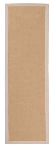 carpetfine Tappeto Sisal passatoia colore 75x300 cm tessuto a mano con bordo in cotone Beige | Tappeto naturale antiscivolo Uni in tessuto piatto di fibre naturali per soggiorno e camera da letto