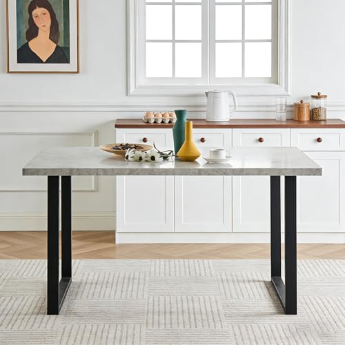 AINPECCA Concrete Effect Dining Table,150cm MDF top Dining Room Table with Metal legs,Industial Grey 6 Seaters Dinner Desk for 4-6 Pers