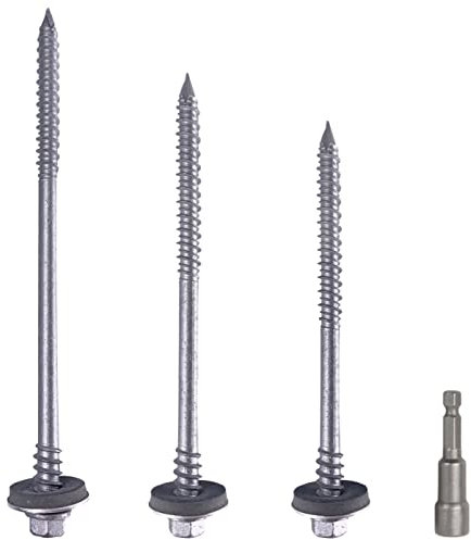 Marcopol (60 Stück) Sechskant-Schrauben mit selbstbohrendem 6,4x140 mm Karbonstahlschrauben mit EPDM-Unterlegscheiben zur Befestigung von Sandwichplatten (60, 6,4x140 mm), grau