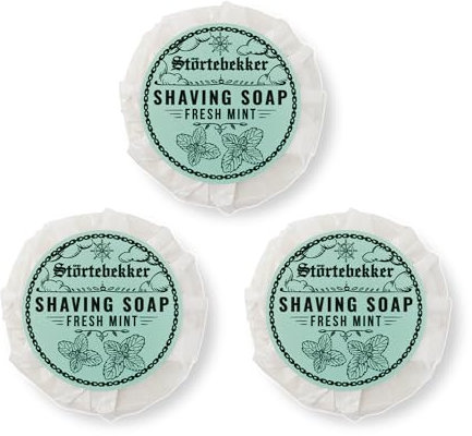 Störtebekker® Premium Rasierseife Fresh Mint 70g x 3 - Handgefertigte Seife für ergiebigen Rasierschaum - Perfekt für die Rasur mit Rasierhobel & Rasiermesser - Vegane Rasierseife Damen & Herren