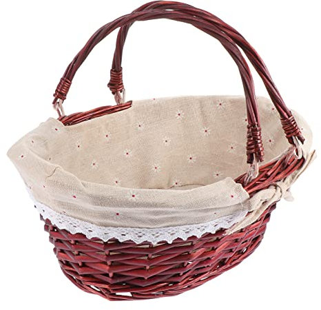 Cabilock Einkaufskorb Picknickkorb Henkelkorb Wäschekorb Rattan Gewebter Korb Gartenkorb mit Henkel Flechtkorb Küchenkorb Aufbewahrungskorb für Zuhause Camping Garten,126102F5OCV,Braun,32X25X13CM