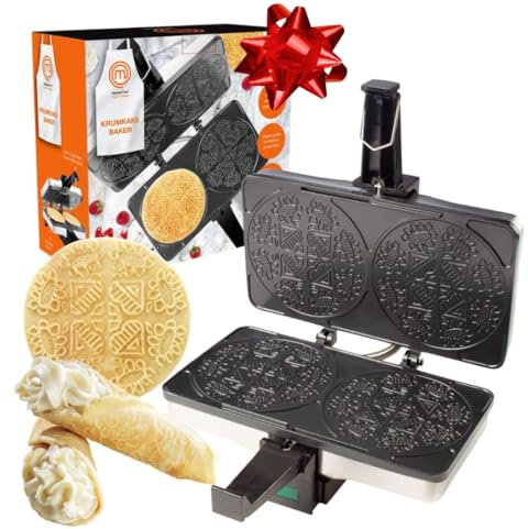 MasterChef Krumkake Baker, Make 2 Homemade Pizza Cells Like Cookies, Ideal for Cannoli Filling and Waffle Cones, Funny Non-Stick Electric Iron Press, Kitchen Appliances, Summer, Gift