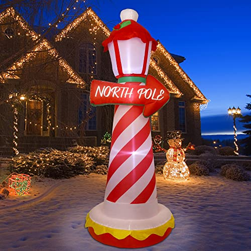 Juegoal Aufblasbare Weihnachts-Leuchtturm, beleuchtet, Nordpol-Schild mit integrierten LED-Lichtern, beleuchtet, für Urlaub, Winter, Rasen, Hof, Gartendekoration