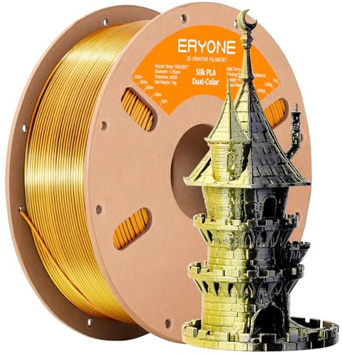 ERYONE Dual Seiden PLA Filament 1.75mm,Co-Extrucsion PLA Seiden Filament für 3D Drucker +/- 0,03 mm,Bicolor-Seide Zwei-Eins PLA Filament1 kg/Spule, Schwarz & Gold