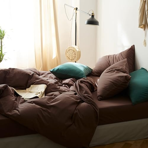CoutureBridal Duvet Cover Set Queen Size Brown Duvet Cover Solid Mocha Coffee Color Bedding Duvet Cover 3 Pieces Minimalist Soft Microfiber Comforter Cover with Zipper Ties Gift for Men Women