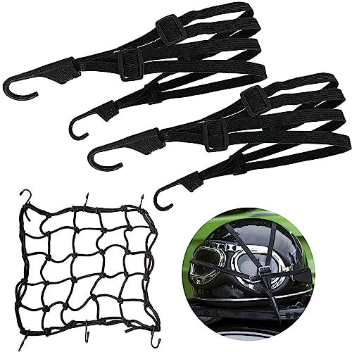 GAROMIA 2 PCS Romon Cinghia Elastica con Ganci Cinghia Elastica Moto 1 Elastica Ragno Rete Portapacchi Rete Accessori Bauletto Zaino Moto Corda del Casco Regolabile con Ganci per Moto Bici