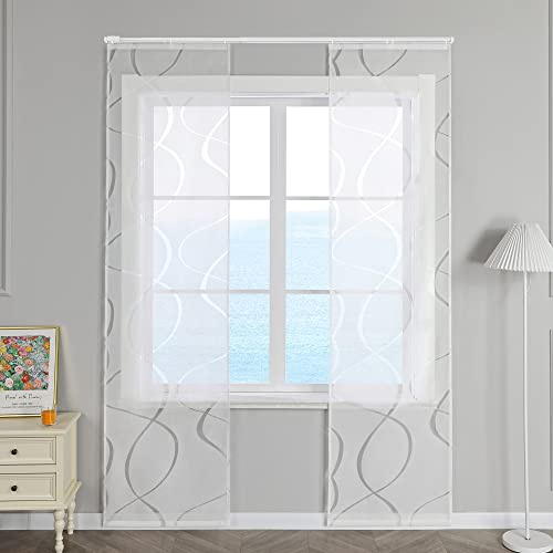 ESLIR Schiebegardinen Voile Flächenvorhänge Set 2er Schiebevorhang Wohnzimmer Gardinen mit Klettband Gardinenschals Transparent Vorhang Ausbrenner Weiß BxH 57x225cm 2 Stück