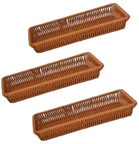 RT&BS Cestini Vimini per Posate, Piccolo Cestino da Tavola in Vimini per il Pane, Cesto Portaposate Intrecciato a Mano Riutilizzabile per Coltelli, Forchette, Cucchiai, Bacchette (3pz, rettangolo)