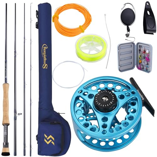 Sougayilang Fly Fishing Rod and Reel Combo - 5/6 Weight, 9ft Graphite Rod, Die Cast Aluminum Reel, Carrying Case, Fly Box & Fishing Flies (Blue #8)