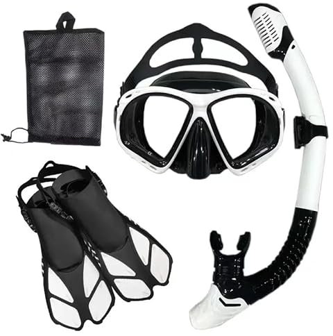 Schnorchel-Tauchmaske und Tauchbrille, Tauch- und Schwimmschlauch-Set for Erwachsene, Unisex (Color : White and Black, Size : L/XL)