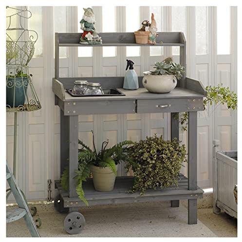 asdchZen Schubladenregale, Arbeitsstation, Pflanztisch, Arbeitsbank, Pflanztisch Mit Waschbecken, Gartenarbeitsplatz, Pflanzbank (92 X 45 X 140 cm)