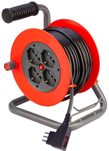 POLY POOL - PP2707 Kabeltrommel Serie Mini 10 m Multisize - Kleiner Stecker 10 A - Kabeltrommel mit 4 großen Mehrfachsteckdosen und Sicherheitsschalter