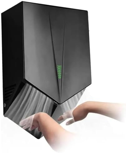 Asciugamani elettrico automatico, asciuga mani 6-10 secondi per asciugatura, 1200 W estremamente silenzioso e silenzioso, presa a parete, asciuga mani elettrico automatico ad alta velocità, Black