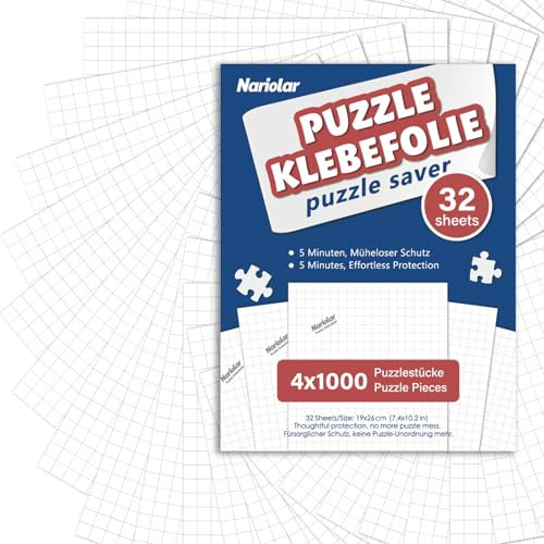 Nariolar Puzzle Klebefolie, 32 Super Puzzlekleber zum Erhalt von 4 x 1000 Teile, Puzzle Folie zum Schutz von Puzzles in nur Wenigen Minuten