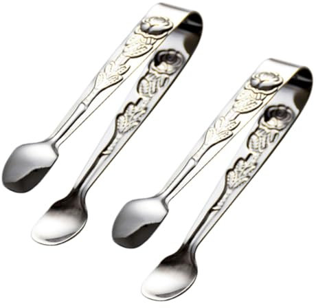 Hoement 2pcs Multi-Functional Food Tongs Stainless Steel Sugar Tongs Rose Pattern Home Ice for Daily Use