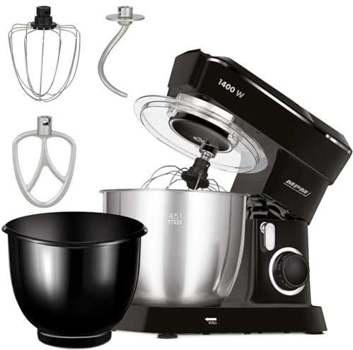 MPM Planetarische Küchenmaschine MRK-25 - Multifunktional Mixer Küche 4,5l - Küchengeräte Vielseitig Einsetzbar 1400W - Zwei Schüsseln - Drei Austauschbare Rührbesen