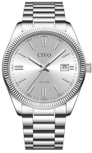 CIVO Herren Uhr Edelstahl Armbanduhr: Einfach Business Wasserdicht Uhren für Männer Silber - Analog Quarz Herrenuhr mit Leuchtend Datum