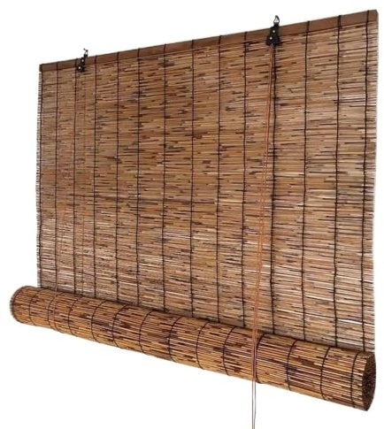 Retro Bambus Rollo Jalousine 70cm 65cm 80cm 95cm 100cm 145cm 160cm Bambusrollo Sonnenschutz schmückt den Balkon Bambus Raffrollo(Brown)
