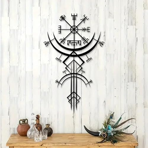 Generisch Vegvisir lang schwarz Metall Schild Wand-Deko Wikinger Wandbild wall art