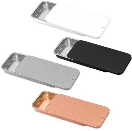 GIDWRIY 4 Pezzi Scatola Metallo con Coperchio Scorrevole 80 x 35 x 11 MM, Scatola Latta Piccola Rettangolare, Scatola in Latta Porta Oggetti, Metal Tin Box Contenitore, Mini Scatoline Caramelle