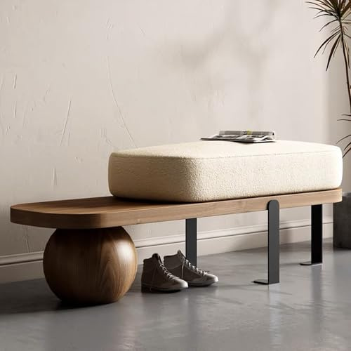 PVYGDXYI Modern Entryway Bench,Wooden Boucle Bench with Abstract Metal Leg,upholstered End of Bed Bench,Shoe Changing Bench for Entryway Livingroom Bedroom(140cm/55.1, Walnut)
