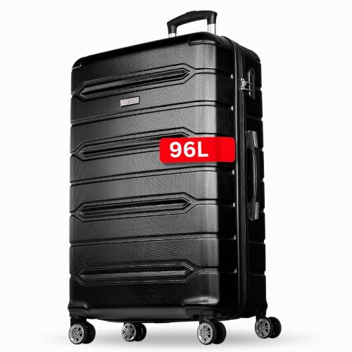 NOWI Hartschalenkoffer XL Groß – 96L Volumen – 8 Rollen 360° drehbar – Leichter ABS Koffer mit Zahlenschloss & Teleskopgestänge – Reisekoffer, Koffer Groß, Koffer, Trolley (schwarz, XL)