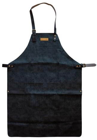Le Bouscatier Tablier cuisine en cuir pour Barbecue, Plancha, brasero, Grillades - Réglable Résistant et léger - Idéal Cuisine Extérieure et Intérieure - Protection Torse et Cuisses