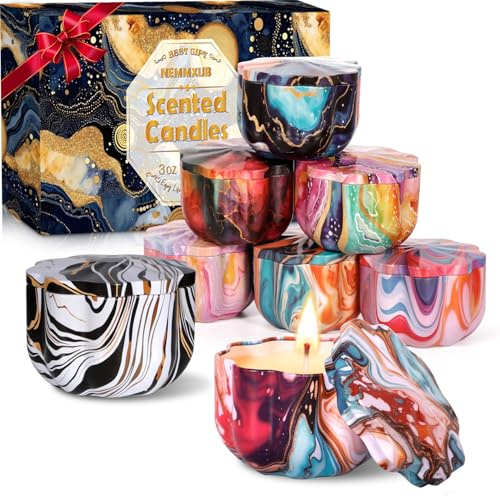 NEMMXUB Set di 8 candele profumate in cera di soia naturale, per donne, per aromaterapia, per rilassamento, stress,Donna Candele Natale Regali Per Adatto Yoga Valentino Anniversario Mpleanno Festival