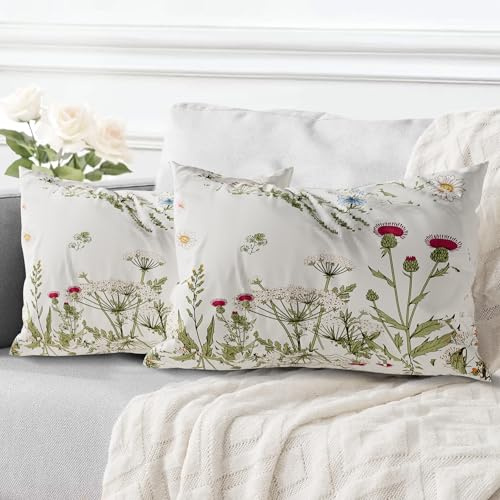 ECZOIL 2er Set Kissenbezüge für 40x60 cm, Blumen Dekorative Kissenhülle Kurzer Plüsch 16x24 Inch Doppelseitiger Druck Dekorative Kissenbezug für Wohnzimmer Sofa Schlafzimmer-Bunte Blumen