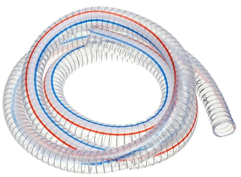 PATIKIL 7/8 / 22mm ID Wire Reinforced Hose 2 Meters, PVC Vinyl Suction Tubing High Pressure Chemical Resistant with Spiral Steel Wire for Water Fuel Powder Drain, Clear | PVC vinyl, high pressure, chemical resistant, with spiral steel wire, for water, fuel, powder drain