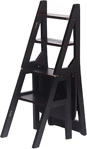 OZBME Chaise échelle Pliante de bibliothèque, escabeau Portable, Chaise en Bois Massif à 4 marches, présentoir à Fleurs, étagère décorative pour (B)