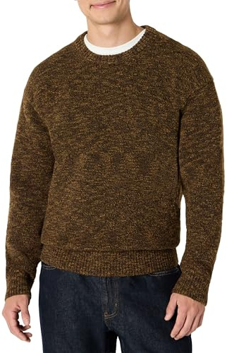 Amazon Essentials Pullover Girocollo Pesante Multicolore, Vestibilità Rilassata Uomo, Marrone Scuro Mélange, M