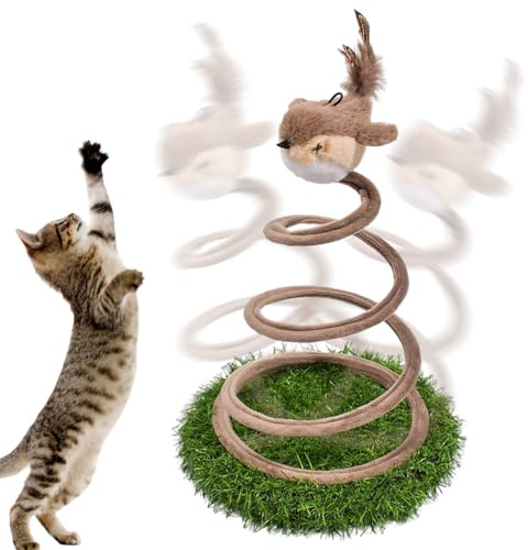 Interaktives Katzenspielzeug Vogel, Katzen Spielzeug Macht Ein Geräusch , Kreatives Katzenkratztafel Zubehör mit Spiralfeder Platte, Leicht zu Kratzen, Geeignet für Alle Arten von Katzen zum Spielen