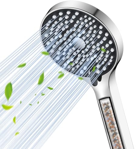 YEAUPE Shower Head with Filter,Powerful Flow Shower Heads High Pressure 6 Modes Pressure Boosting Handheld Showerhead for Low Water Pressure Electric Shower Head,Chrome