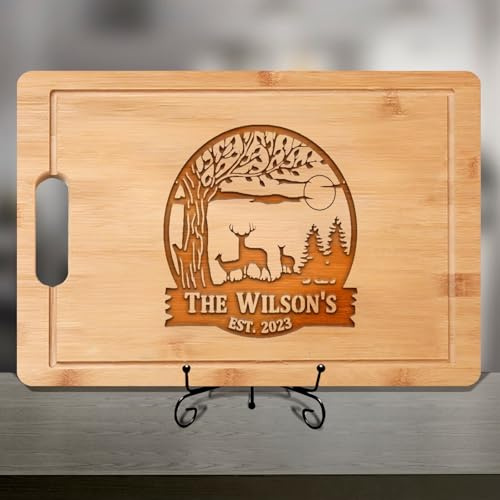 Planche à découper personnalisée en bois avec motif de cerf, décoration de cuisine de chasse personnalisée, idéale pour les couples, les familles, les amis, les mariages, Noël, les pendaisons de