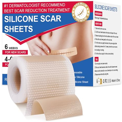 Pansement Silicone Cicatrice - Silicone Scar Sheets(4 * 150cm) for C-Section & Surgical Scars, les Brûlures, les Chéloïdes, l'acné, etc. Blessures, Césarienne